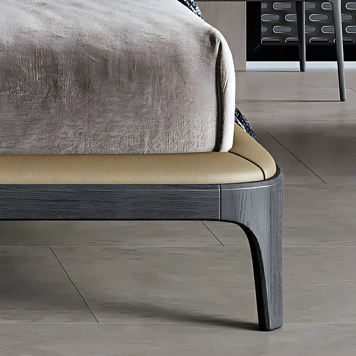 Leather Tan King Wingback Bed with Upholstered Headboard Image - 8