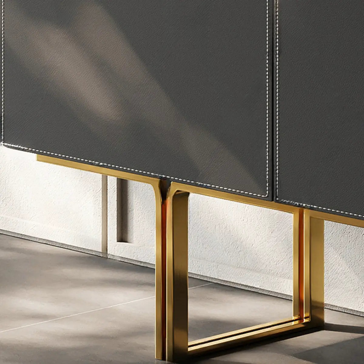 Leather Top Rectangular Metal Black Storage Console Table Image - 10