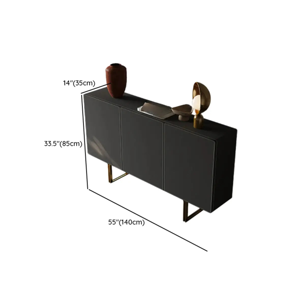 Leather Top Rectangular Metal Black Storage Console Table Image - 12