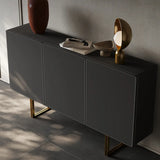 Leather Top Rectangular Metal Black Storage Console Table Image - 3