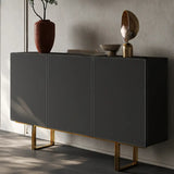 Leather Top Rectangular Metal Black Storage Console Table Image - 4