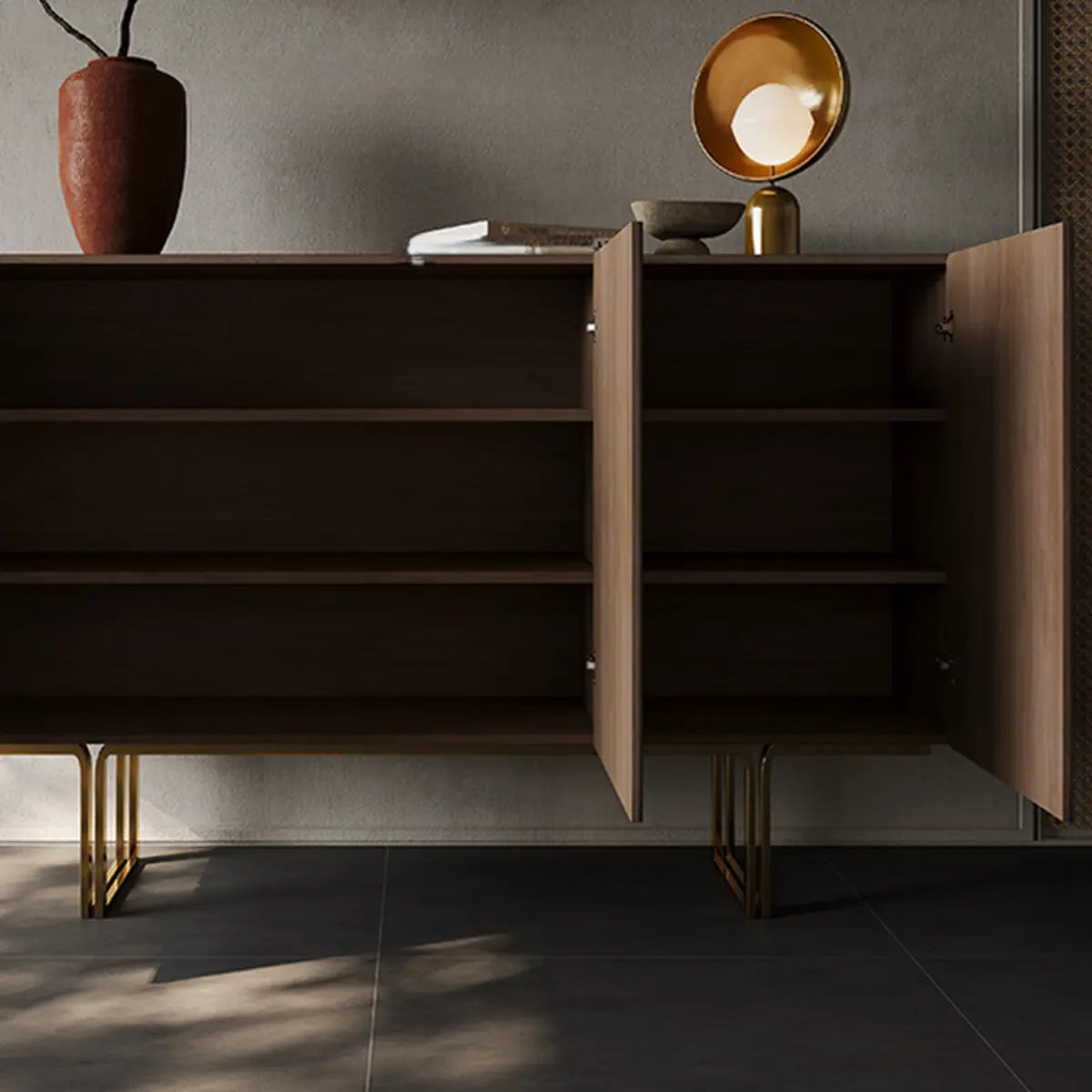 Leather Top Rectangular Metal Black Storage Console Table Image - 5
