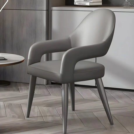Leather Upholstered Open Back Arm Chair with Gray Legs Image - 1