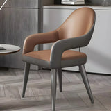 Leather Upholstered Open Back Arm Chair with Gray Legs Image - 11