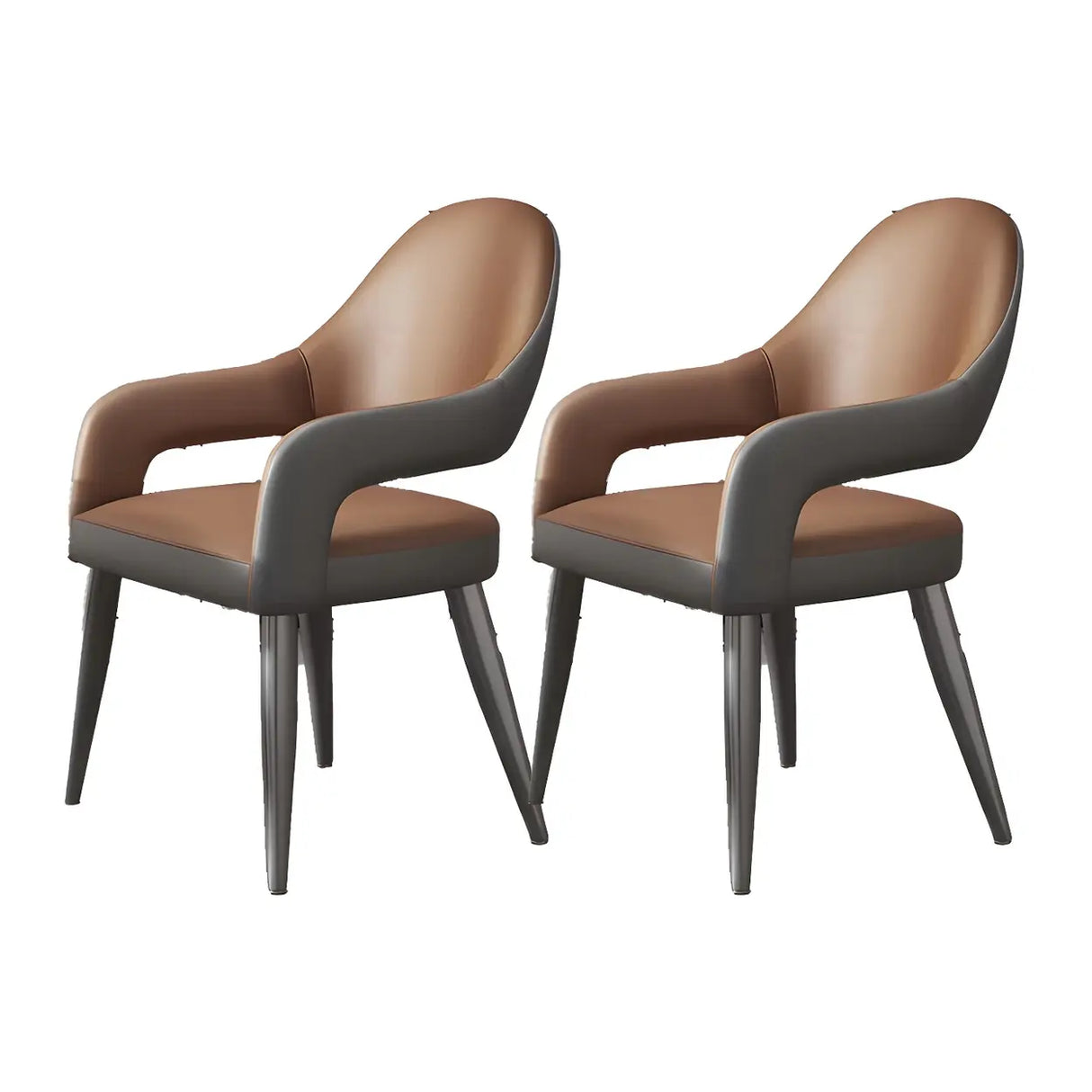 Leather Upholstered Open Back Arm Chair with Gray Legs Image - 13