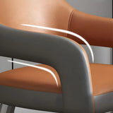 Leather Upholstered Open Back Arm Chair with Gray Legs Image - 17