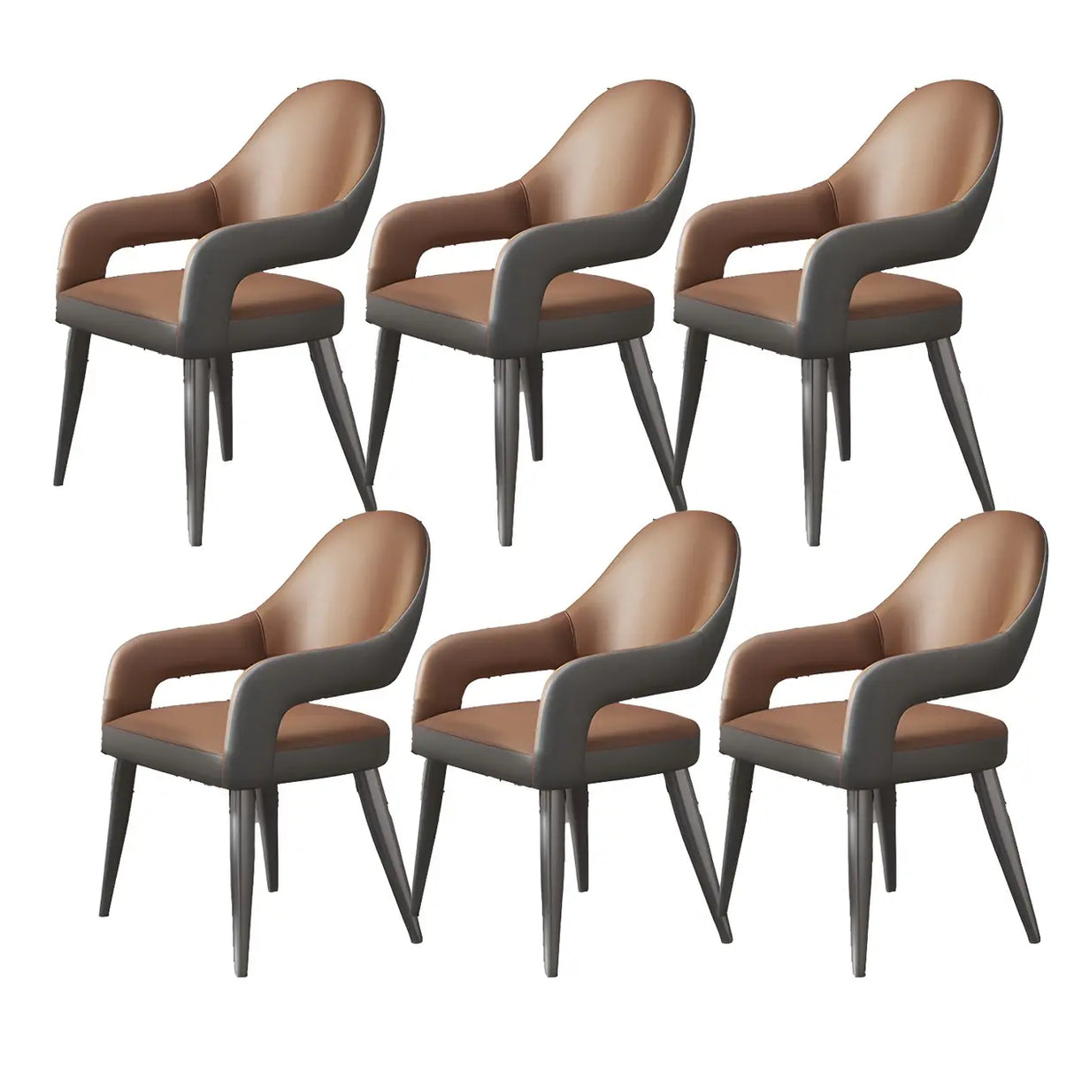 Leather Upholstered Open Back Arm Chair with Gray Legs Image - 18
