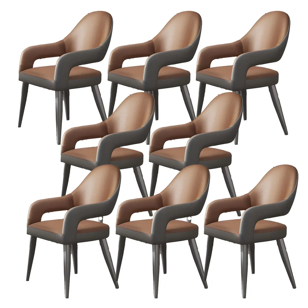 Leather Upholstered Open Back Arm Chair with Gray Legs Image - 19