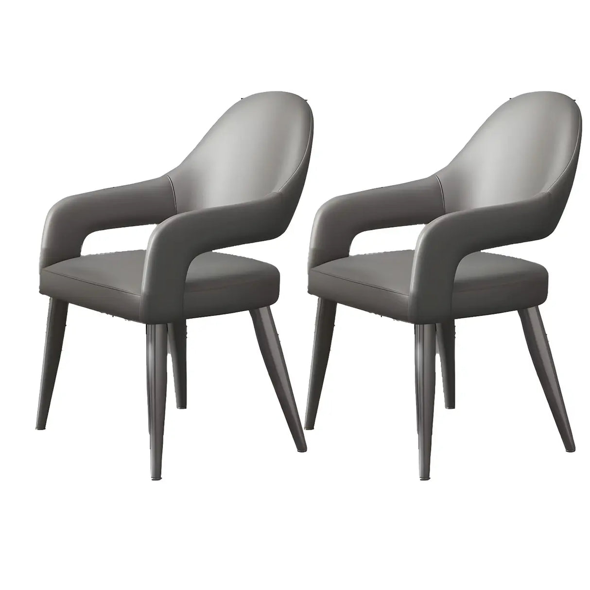 Leather Upholstered Open Back Arm Chair with Gray Legs Image - 22