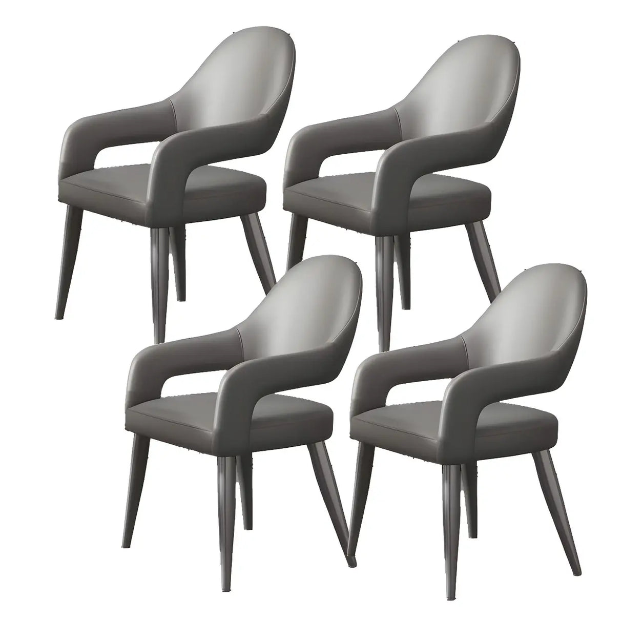 Leather Upholstered Open Back Arm Chair with Gray Legs Image - 23