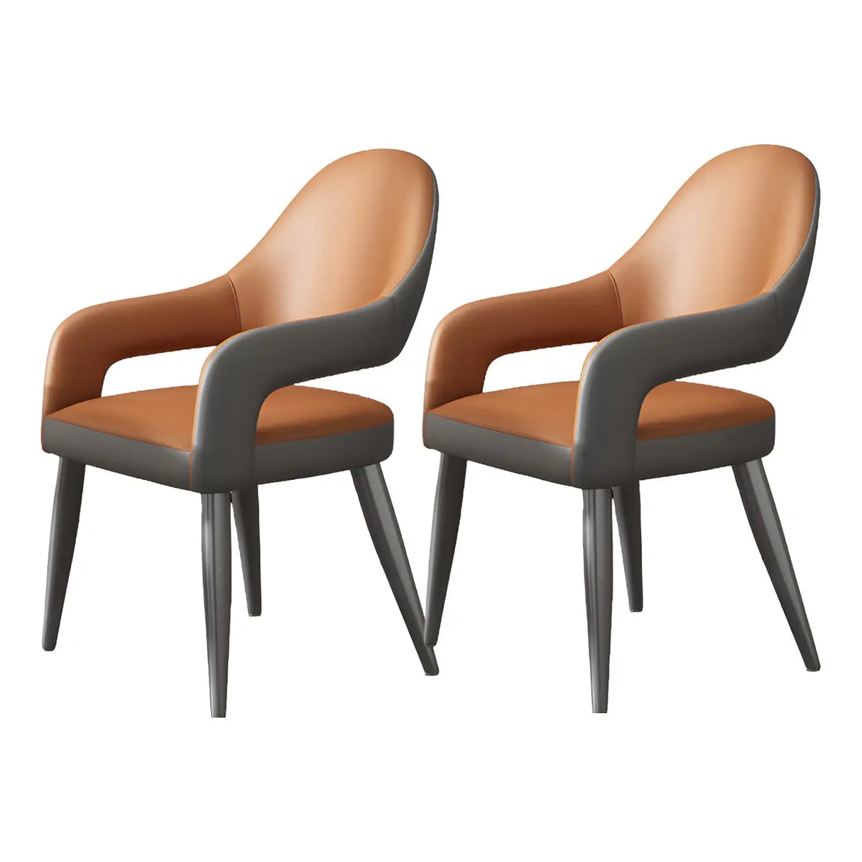 Leather Upholstered Open Back Arm Chair with Gray Legs Image - 27