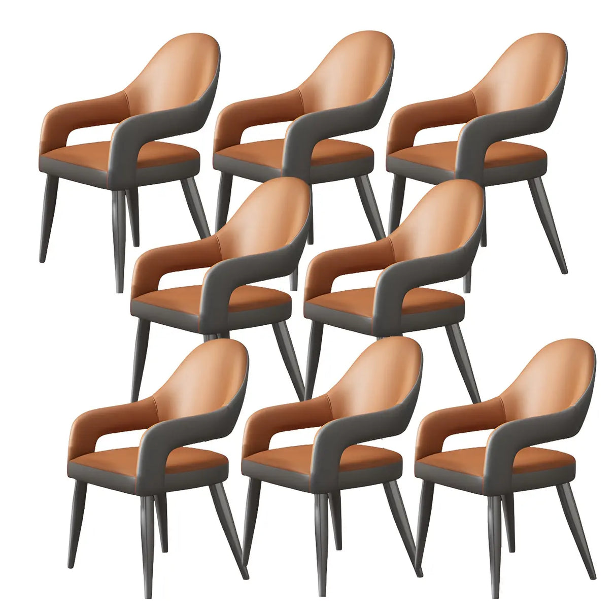 Leather Upholstered Open Back Arm Chair with Gray Legs Image - 30