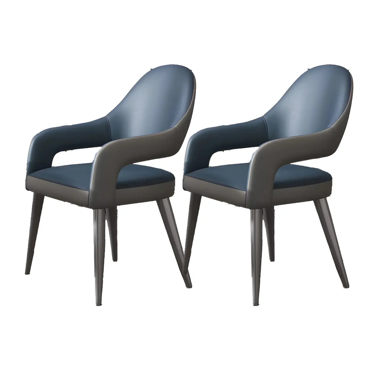 Leather Upholstered Open Back Arm Chair with Gray Legs Image - 32