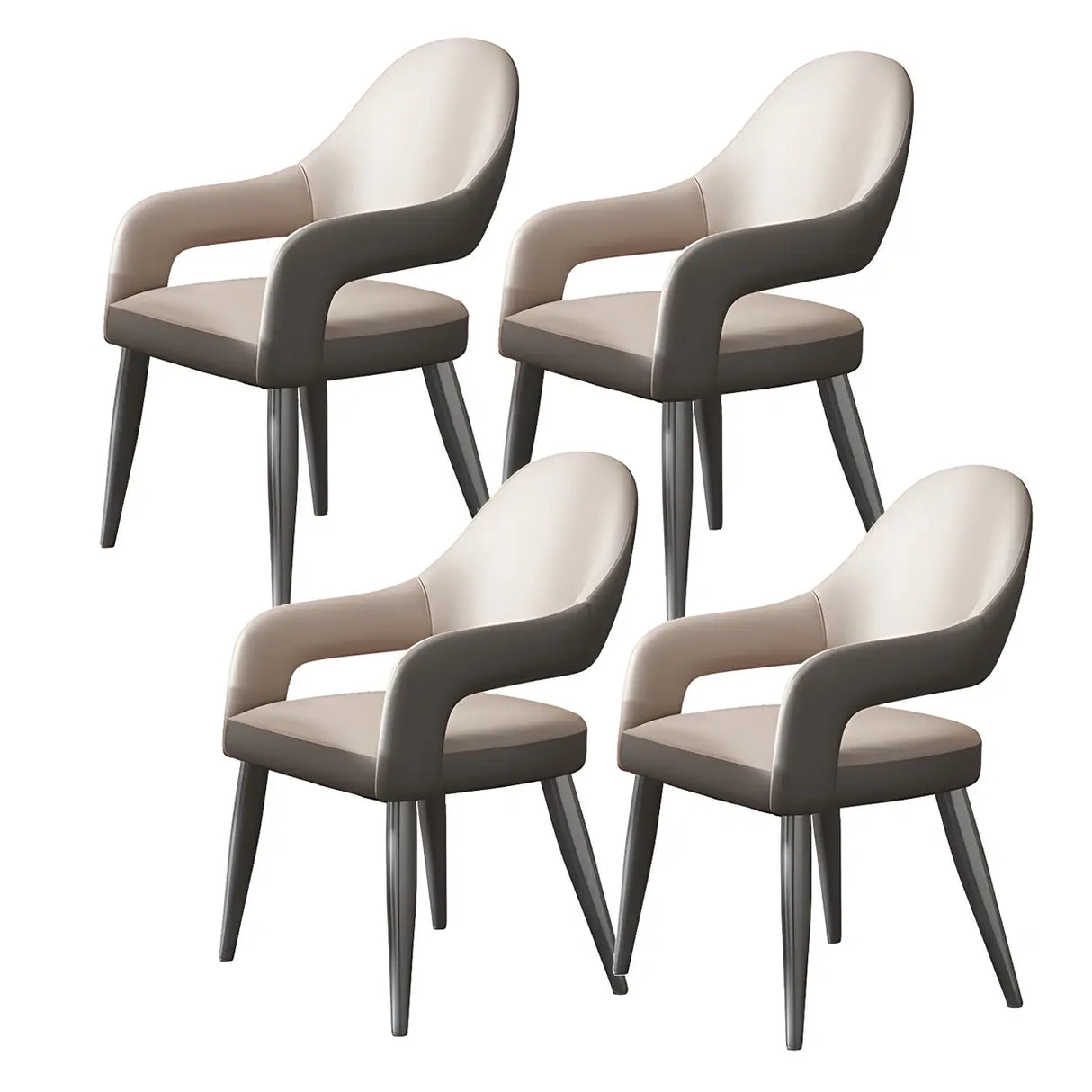 Leather Upholstered Open Back Arm Chair with Gray Legs Image - 6