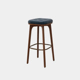 Leather Upholstered Tufted Wood Bar Stool with Metal Footrest Image - 10