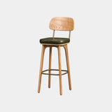 Leather Upholstered Tufted Wood Bar Stool with Metal Footrest Image - 11