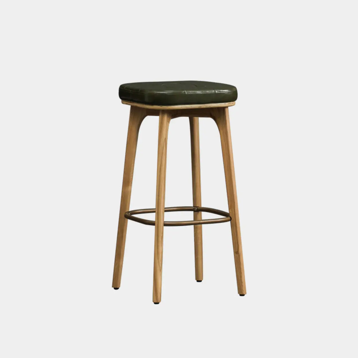Leather Upholstered Tufted Wood Bar Stool with Metal Footrest Image - 11