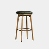 Leather Upholstered Tufted Wood Bar Stool with Metal Footrest Image - 11