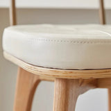Leather Upholstered Tufted Wood Bar Stool with Metal Footrest Image - 14