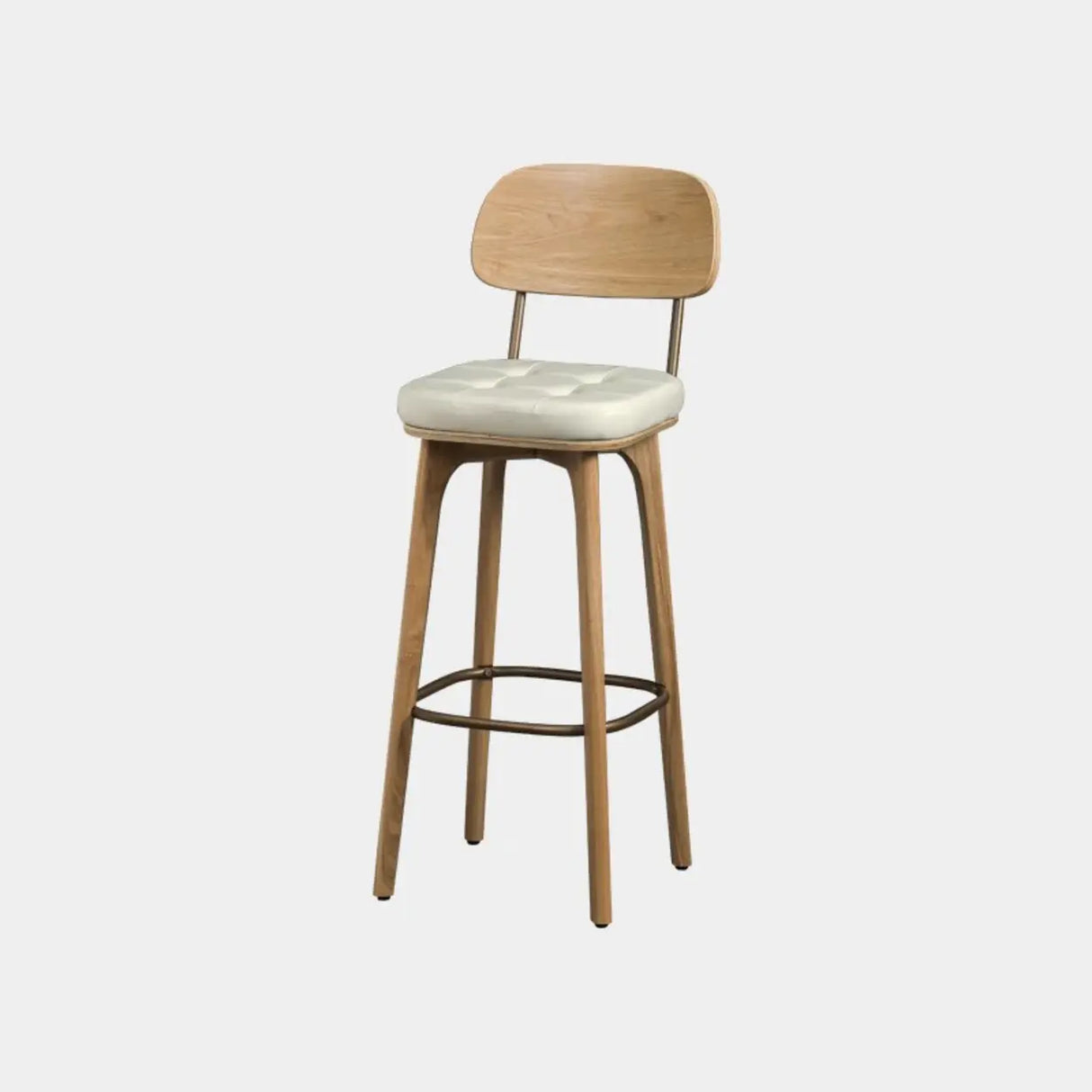 Leather Upholstered Tufted Wood Bar Stool with Metal Footrest Image - 15