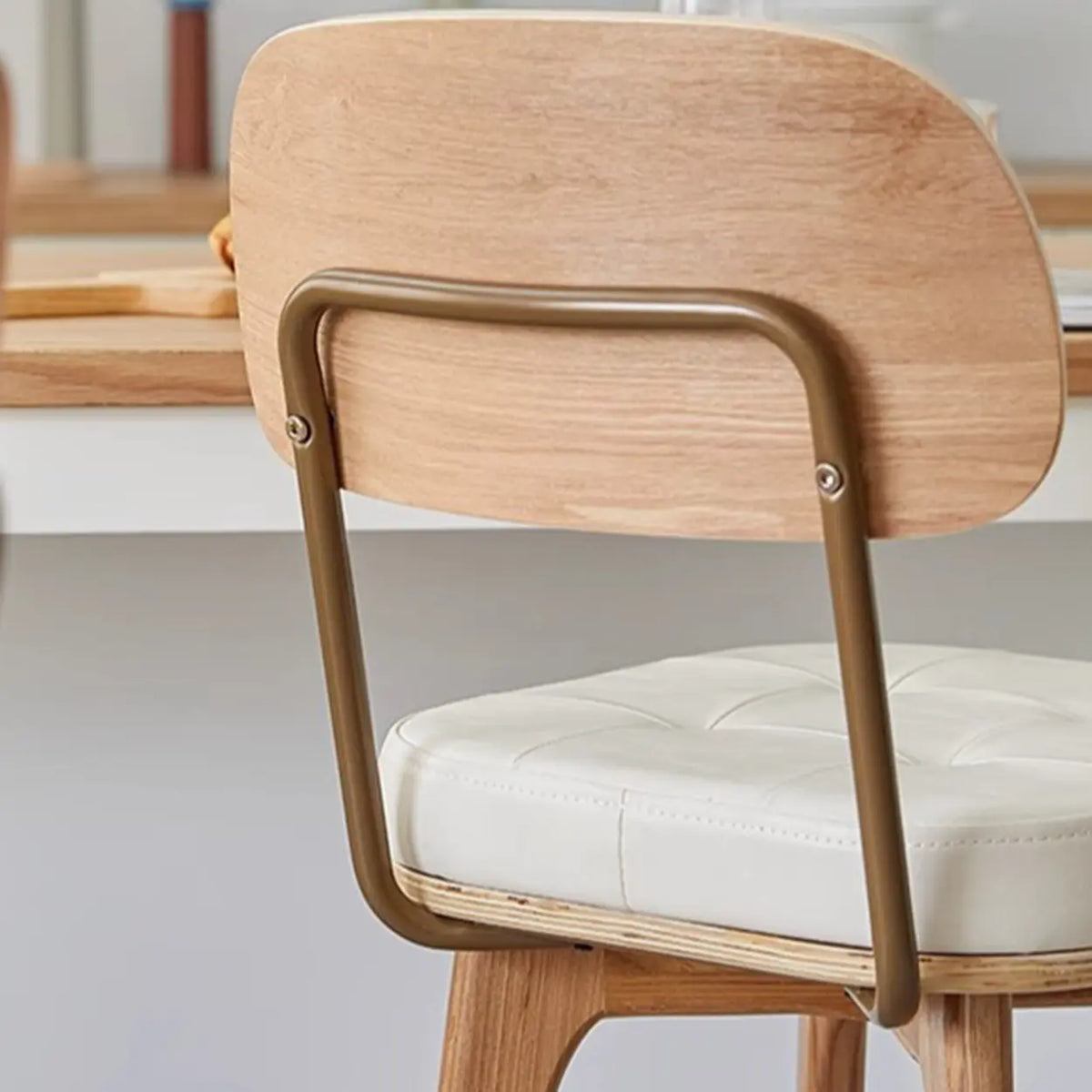 Leather Upholstered Tufted Wood Bar Stool with Metal Footrest Image - 16