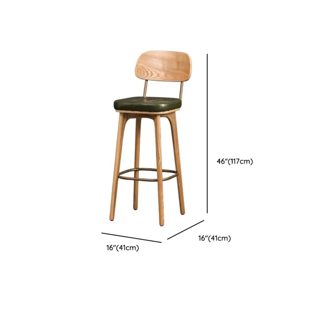 Leather Upholstered Tufted Wood Bar Stool with Metal Footrest Image - 23