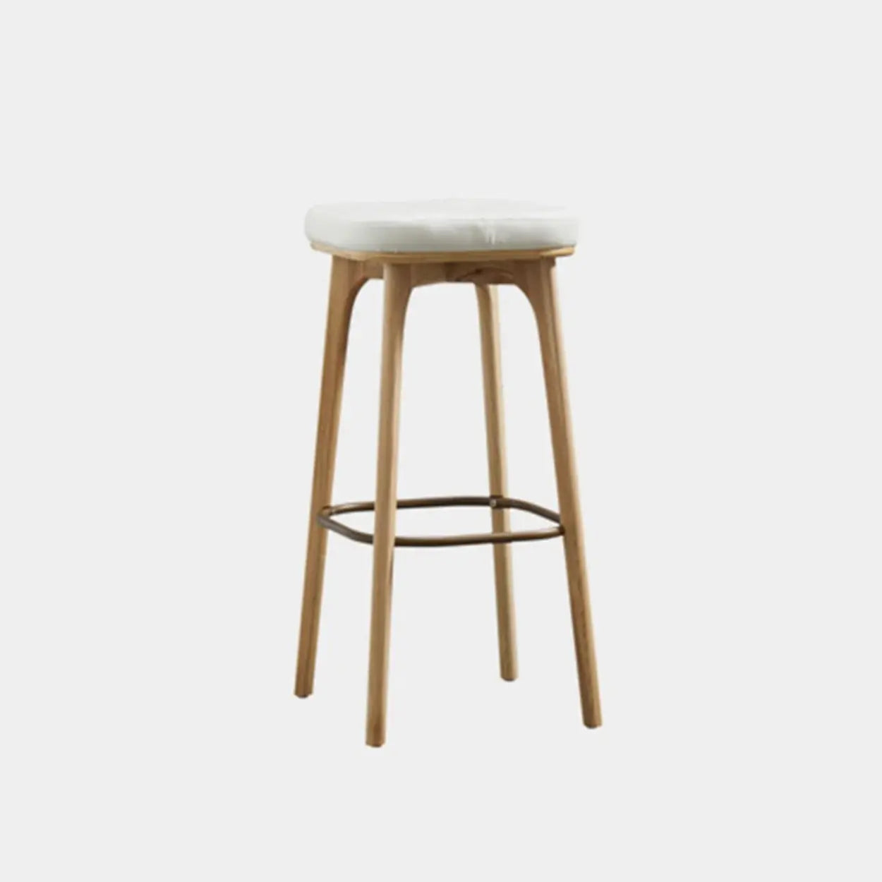 Leather Upholstered Tufted Wood Bar Stool with Metal Footrest Image - 2