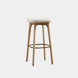 Leather Upholstered Tufted Wood Bar Stool with Metal Footrest Image - 2