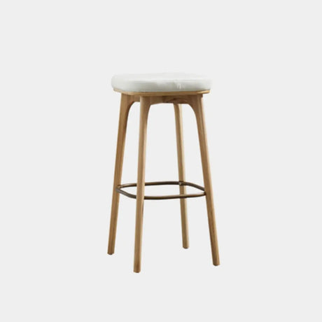 Leather Upholstered Tufted Wood Bar Stool with Metal Footrest Image - 2