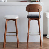 Leather Upholstered Tufted Wood Bar Stool with Metal Footrest Image - 3