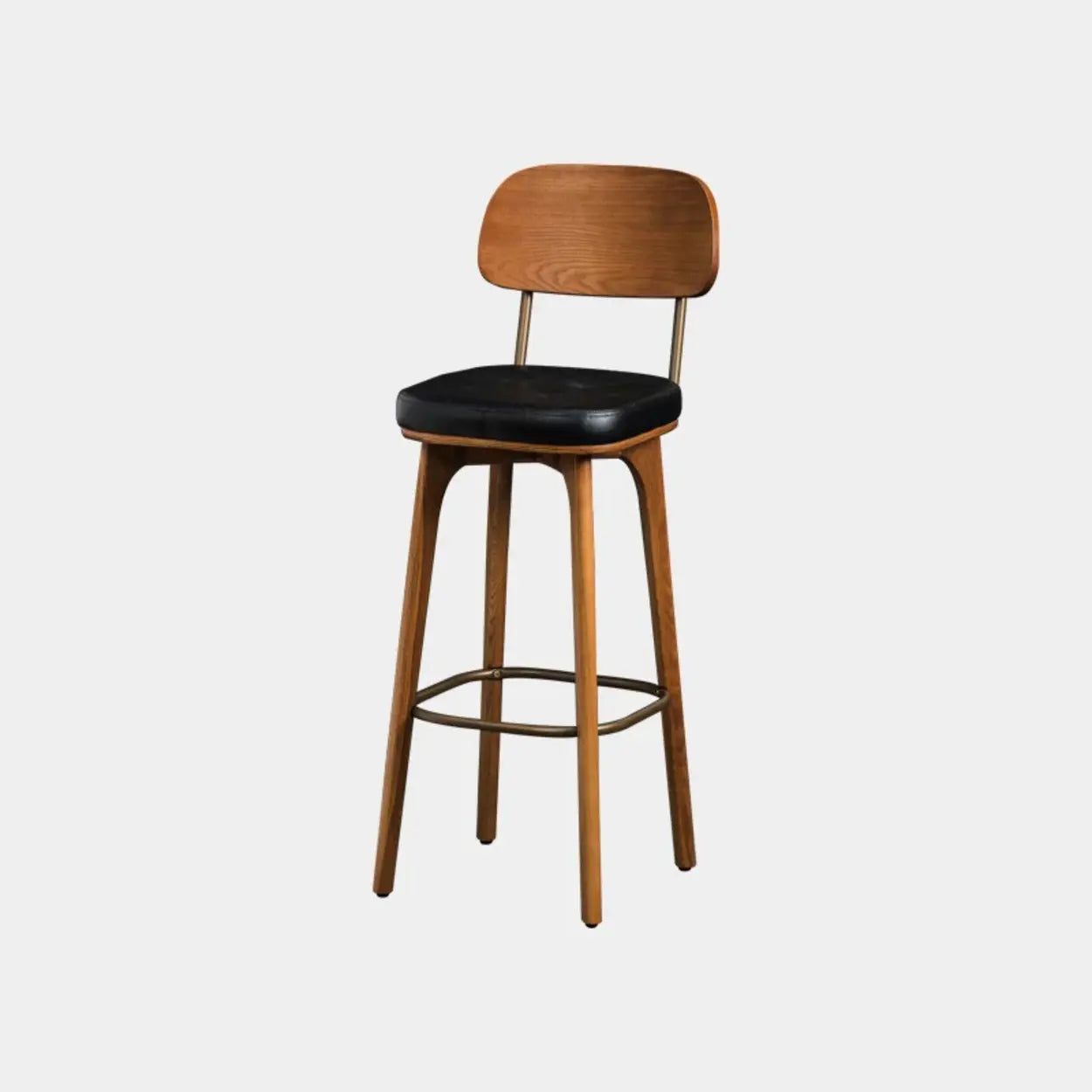 Black Walnut 42.1″H x 16.1″W x 16.1″D Leather Upholstered Tufted Wood Bar Stool with Metal Footrest Image - 3