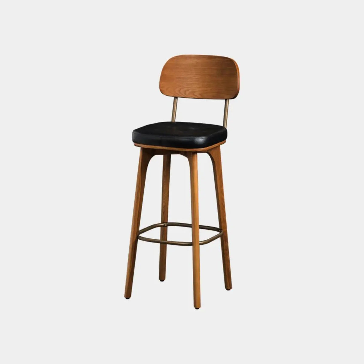 Black Walnut 42.1″H x 16.1″W x 16.1″D Leather Upholstered Tufted Wood Bar Stool with Metal Footrest Image - 3