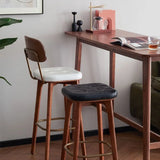 Leather Upholstered Tufted Wood Bar Stool with Metal Footrest Image - 6