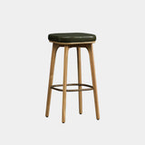 Leather Upholstered Tufted Wood Bar Stool with Metal Footrest Image - 7