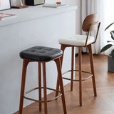Leather Upholstered Tufted Wood Bar Stool with Metal Footrest Image - 8