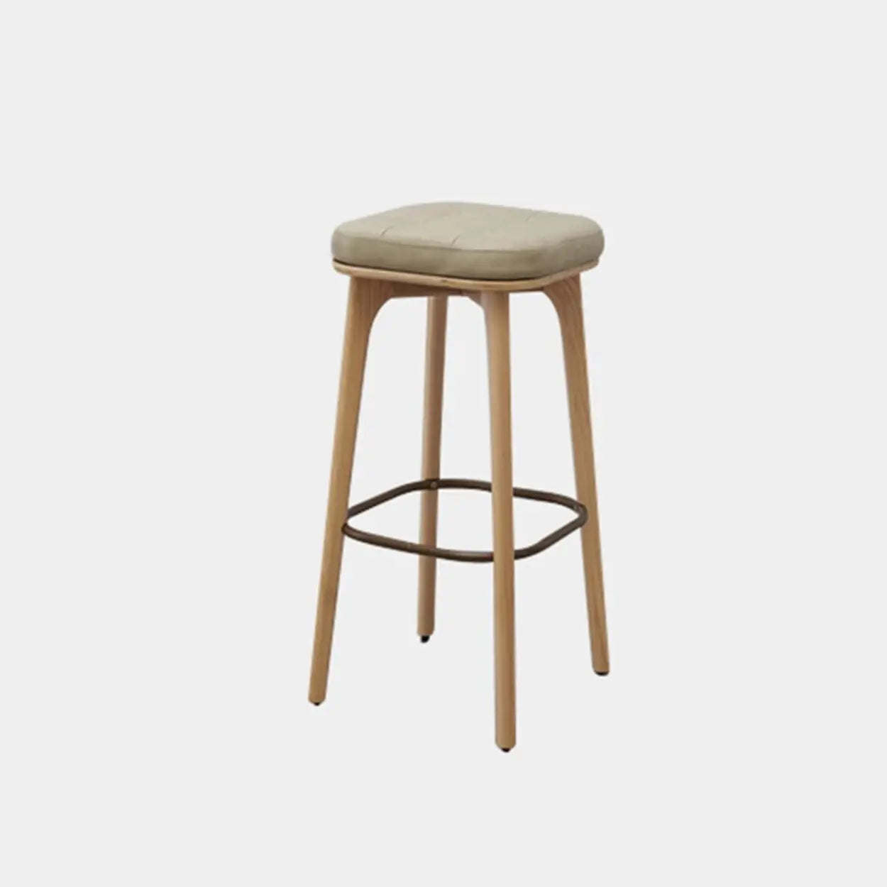 Leather Upholstered Tufted Wood Bar Stool with Metal Footrest Image - 9