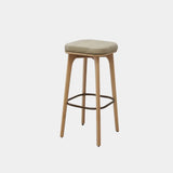 Leather Upholstered Tufted Wood Bar Stool with Metal Footrest Image - 9