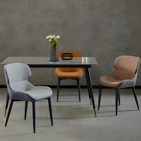 Leather Wingback Dining Side Chair with Metal Leg Image - 1