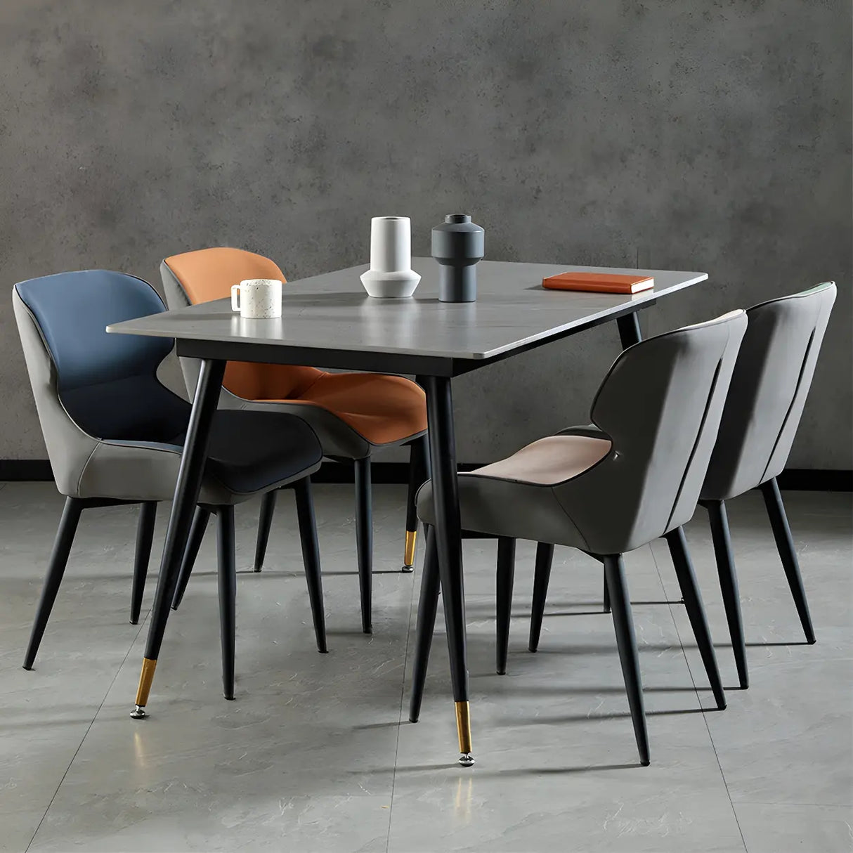 Leather Wingback Dining Side Chair with Metal Leg Image - 5