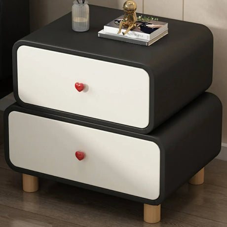 Leather Wood Two Drawers Kids Nightstand with Legs Image - 1