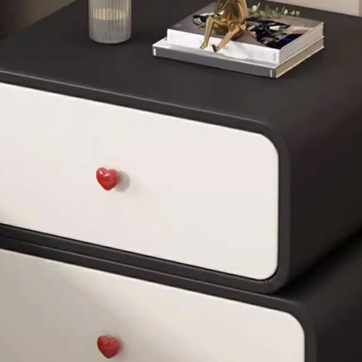 Leather Wood Two Drawers Kids Nightstand with Legs Image - 10
