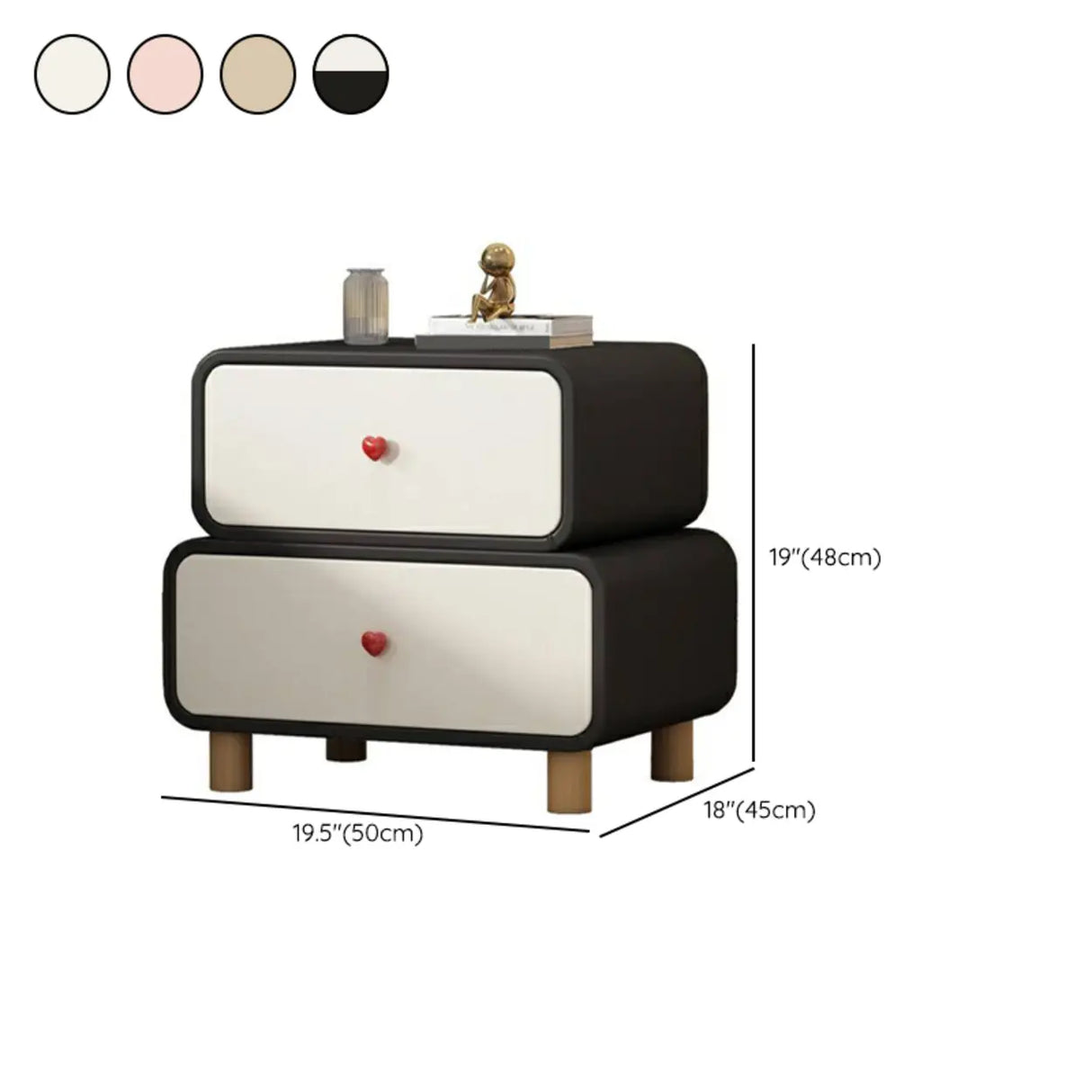 Leather Wood Two Drawers Kids Nightstand with Legs Image - 16