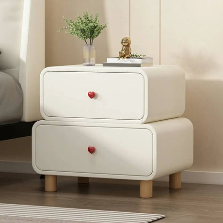 Leather Wood Two Drawers Kids Nightstand with Legs Image - 2