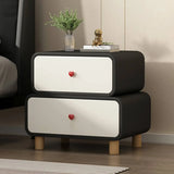 Leather Wood Two Drawers Kids Nightstand with Legs Image - 3