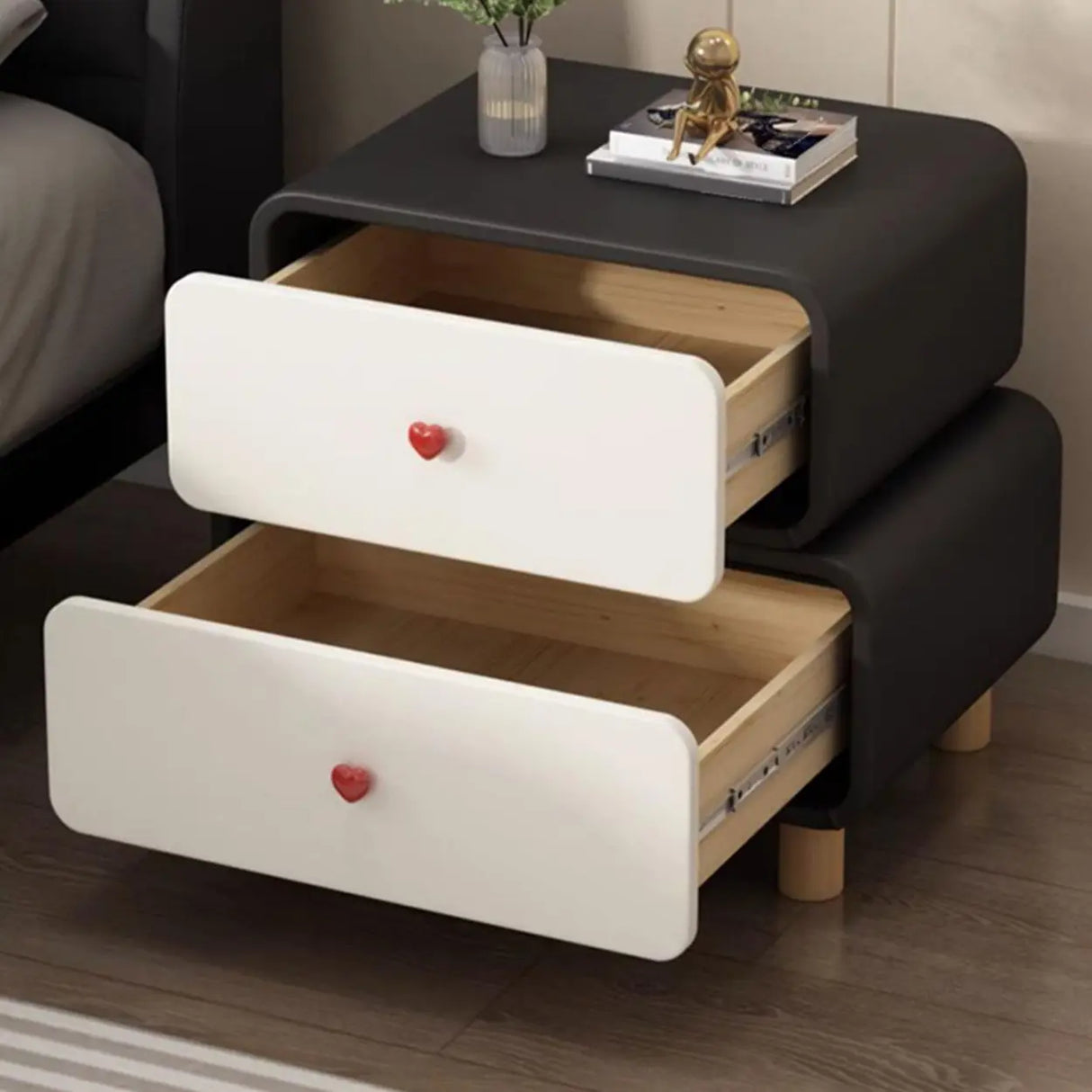 Leather Wood Two Drawers Kids Nightstand with Legs Image - 6