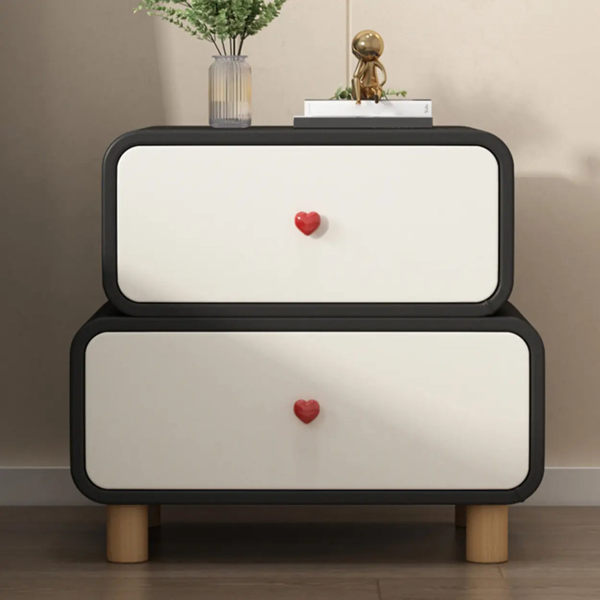 Leather Wood Two Drawers Kids Nightstand with Legs Image - 8