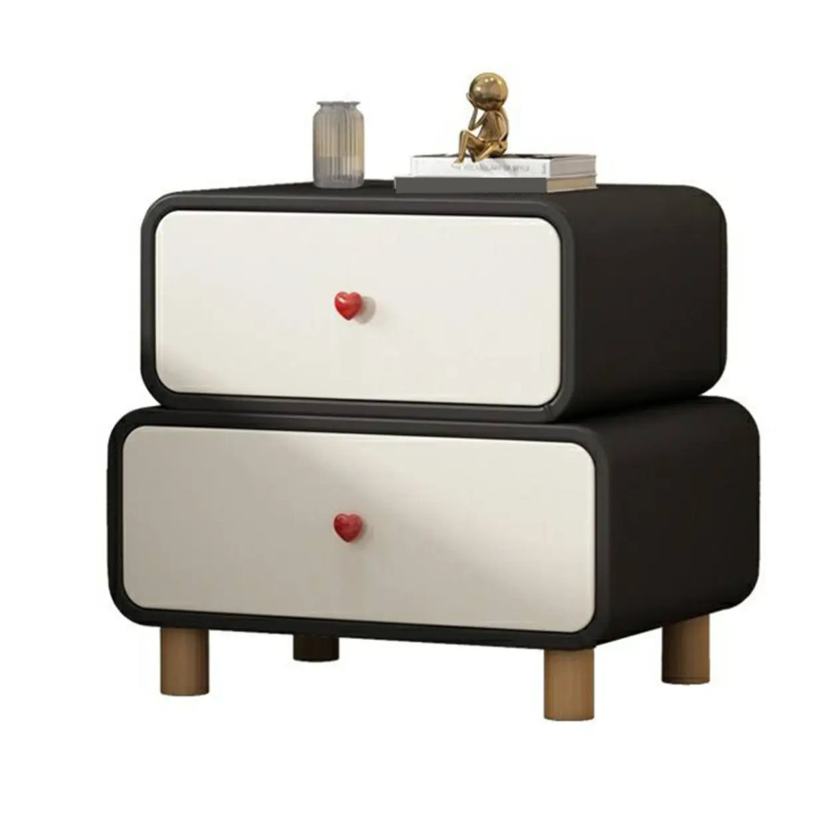 Leather Wood Two Drawers Kids Nightstand with Legs Image - 9