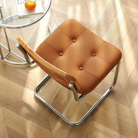 Leather Woven Back Silver Leg Tufted Parsons Chair Image - 2