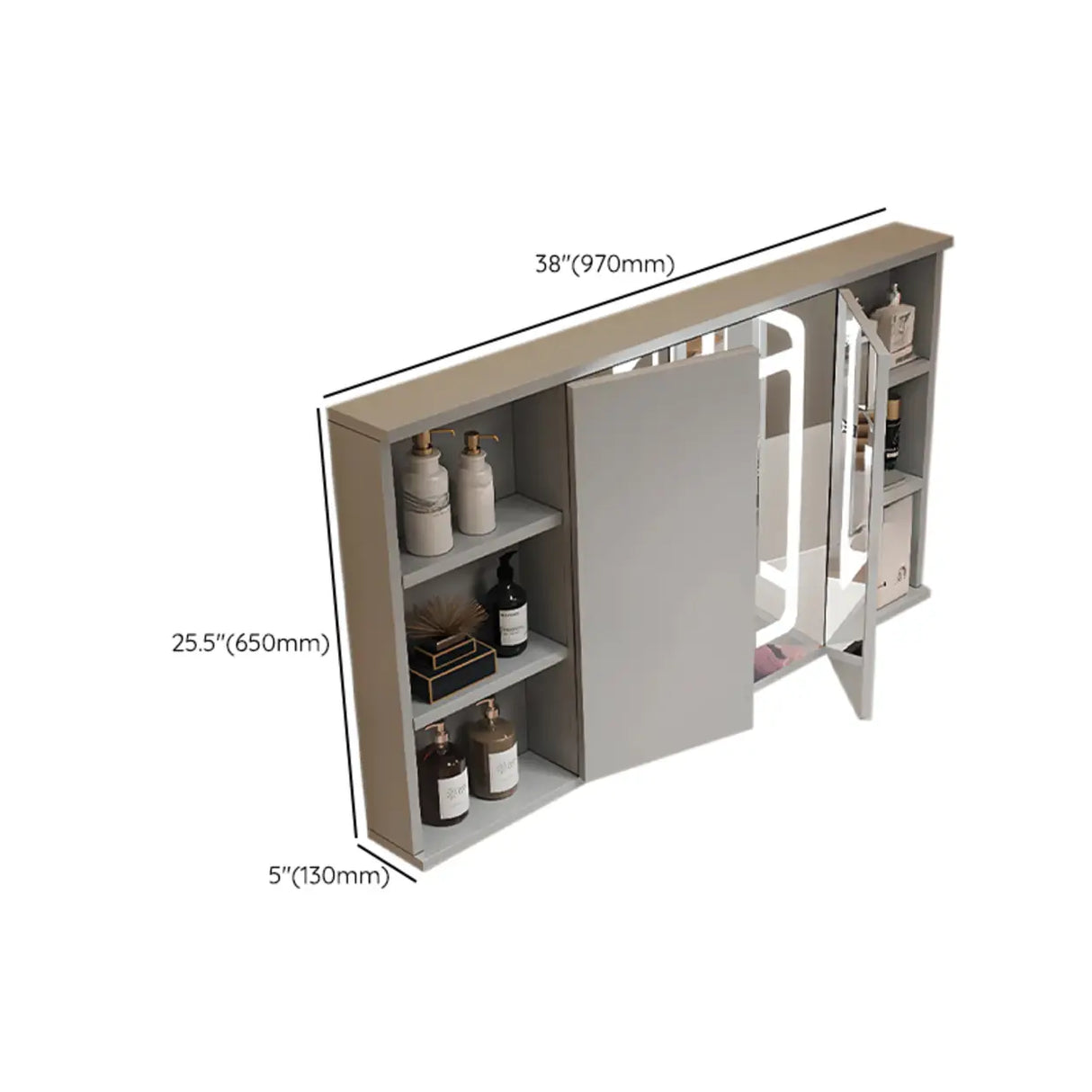 LED Mirror Rectangular Gray Wood Medicine Storage Cabinet Image - 12