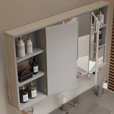 LED Mirror Rectangular Gray Wood Medicine Storage Cabinet Image - 2